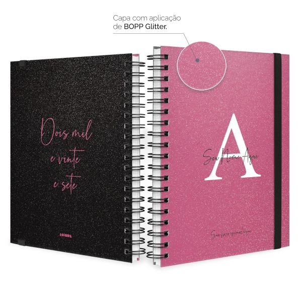 Agenda Planner Semanal Plus Personalizada Moderna Letra Glitter Metalizada Mauve 2027