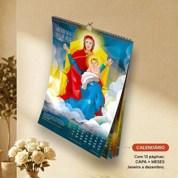 Calendário Parede 2027 Católico Cristão Santa Virgem Maria