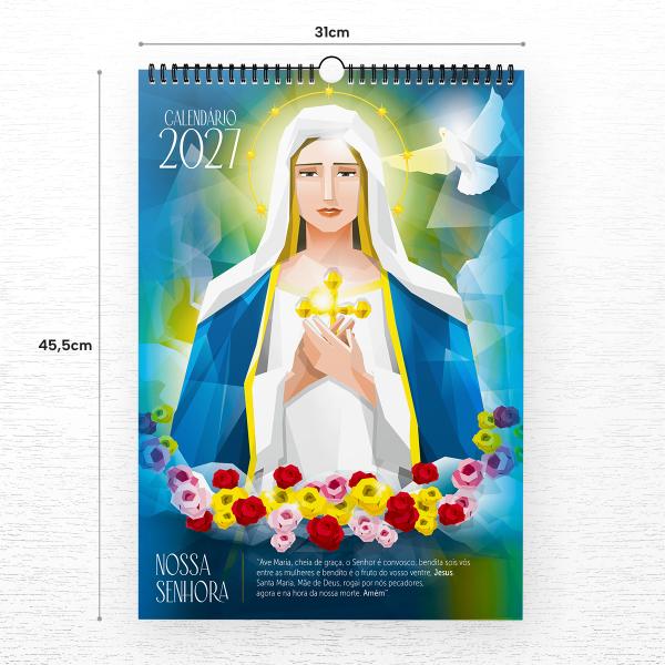 Calendário Parede 2027 Católico Cristão Santa Virgem Maria