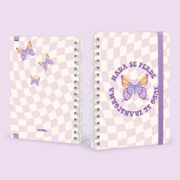 Caderno Premium Retrô Pautado Borboleta Lilás 15x21cm 80 fls