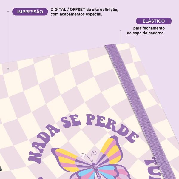 Caderno Premium Retrô Pautado Borboleta Lilás 15x21cm 80 fls