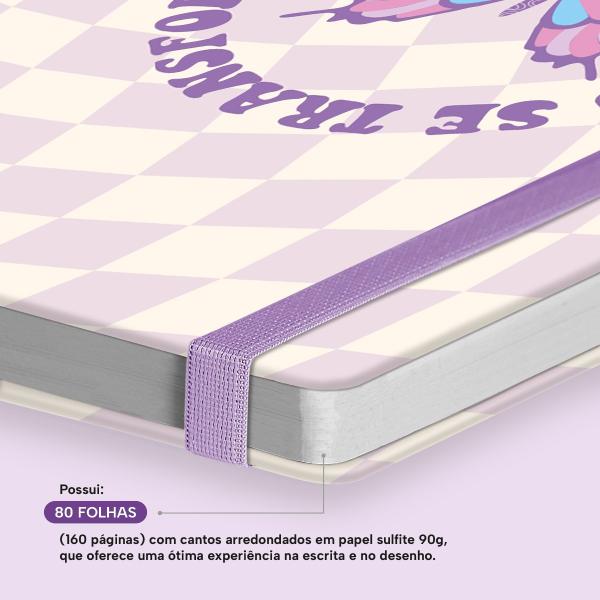 Caderno Premium Retrô Pautado Borboleta Lilás 15x21cm 80 fls