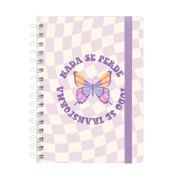 Caderno Premium Retrô Pautado Borboleta Lilás 15x21cm 80 fls