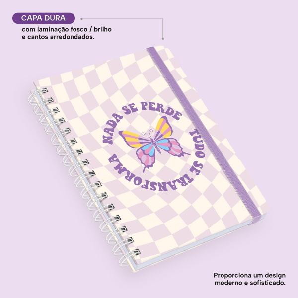 Caderno Premium Retrô Pautado Borboleta Lilás 15x21cm 80 fls