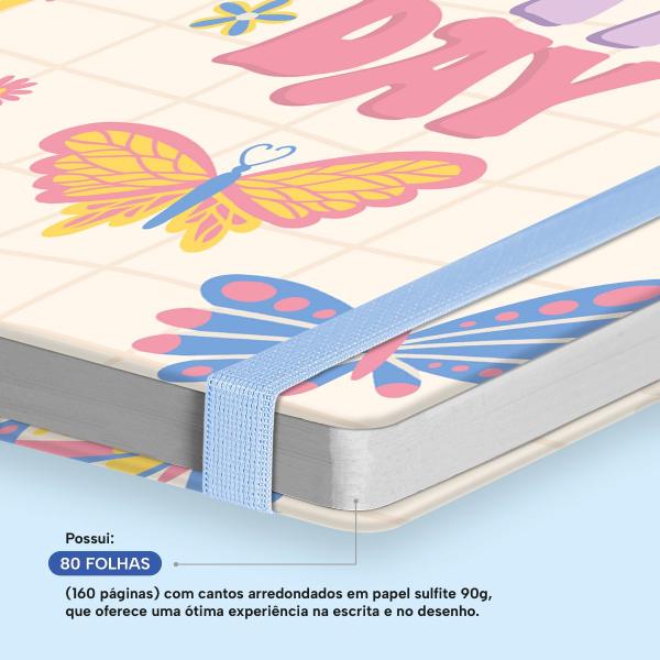 Caderno Premium Retrô Pautado Borboletas Coloridas 15x21cm 80 fls
