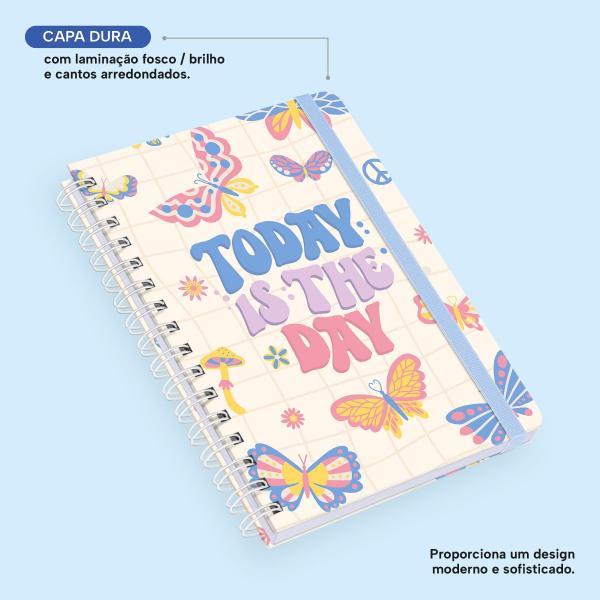 Caderno Premium Retrô Pautado Borboletas Coloridas 15x21cm 80 fls