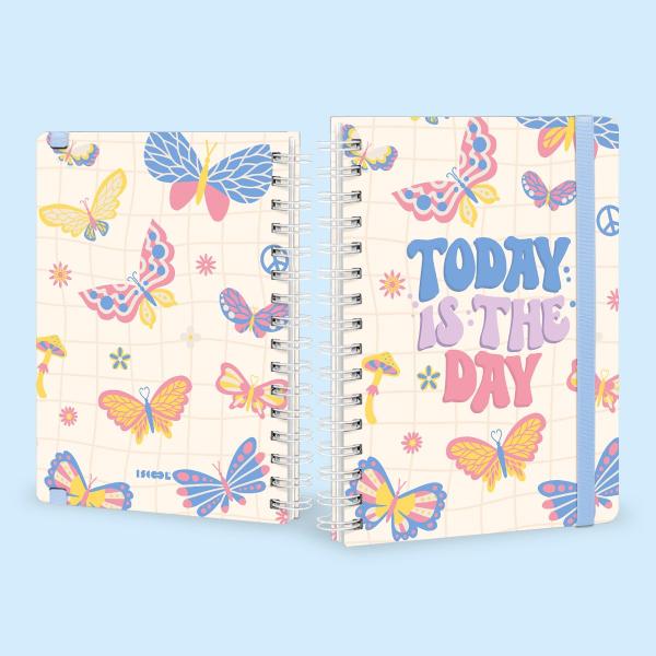 Caderno Premium Retrô Pautado Borboletas Coloridas 15x21cm 80 fls