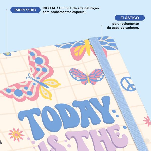 Caderno Premium Retrô Pautado Borboletas Coloridas 15x21cm 80 fls
