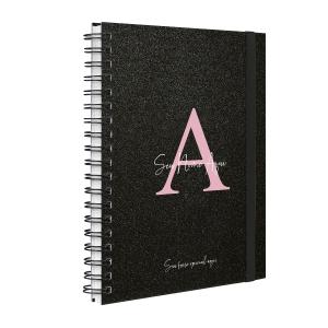 Agenda Planner Semanal Plus Personalizada Moderna Letra Glitter Preto e Rosa