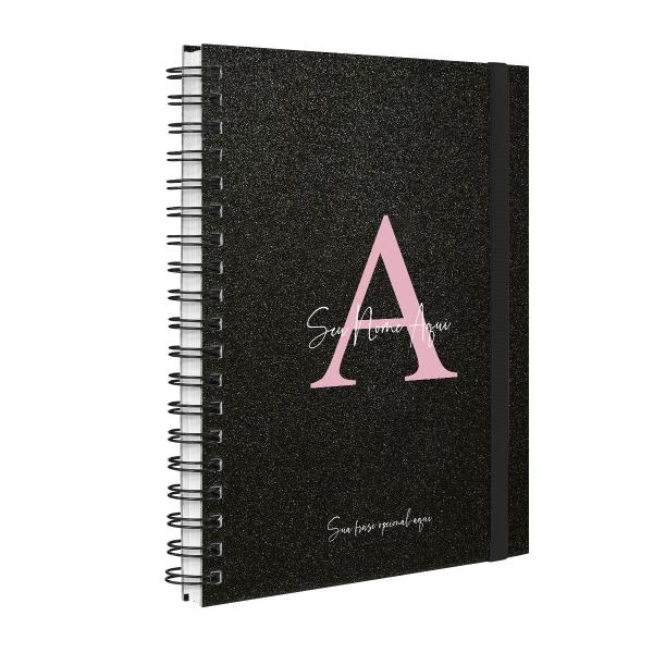 Agenda Planner Semanal Plus Personalizada Moderna Letra Glitter Preto e Rosa