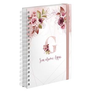 Agenda Diária Plus Personalizada Monograma Floral Rosa E Branco Letra G