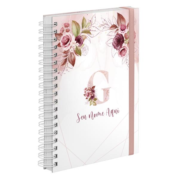 Agenda Diária Plus Personalizada Monograma Floral Rosa E Branco Letra G