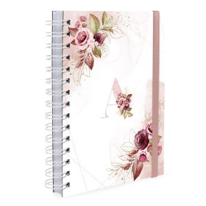 Agenda Plus Monograma Floral Rosa E Branco Letra A