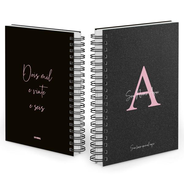 Agenda Diária Personalizada Areia Sand Preto Rosa