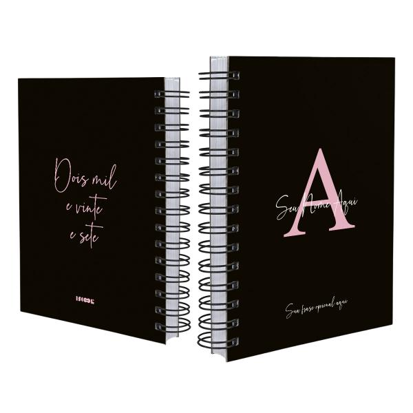 Agenda Personalizada Moderna Letra Cores Preto Rosa 2027