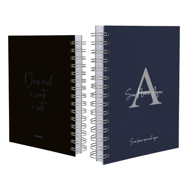 Agenda Personalizada Moderna Letra Cores Azul Marinho 2027