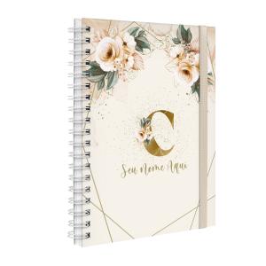 Agenda Planner Semanal Plus Personalizada Monograma Floral Bege E Dourado Letra C