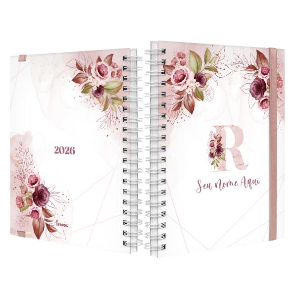 Agenda Planner Semanal Plus Personalizada Floral Rosa E Branco Letra R