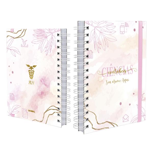 Agenda Plus Personalizada Profissões Floral Ciências Contábeis Rosa